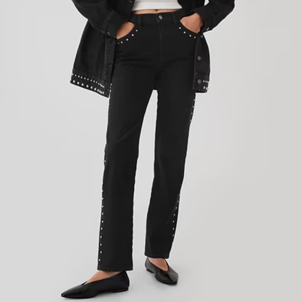 Gap High Rise Studded Black '90s Straight Jeans Size 6P / 28